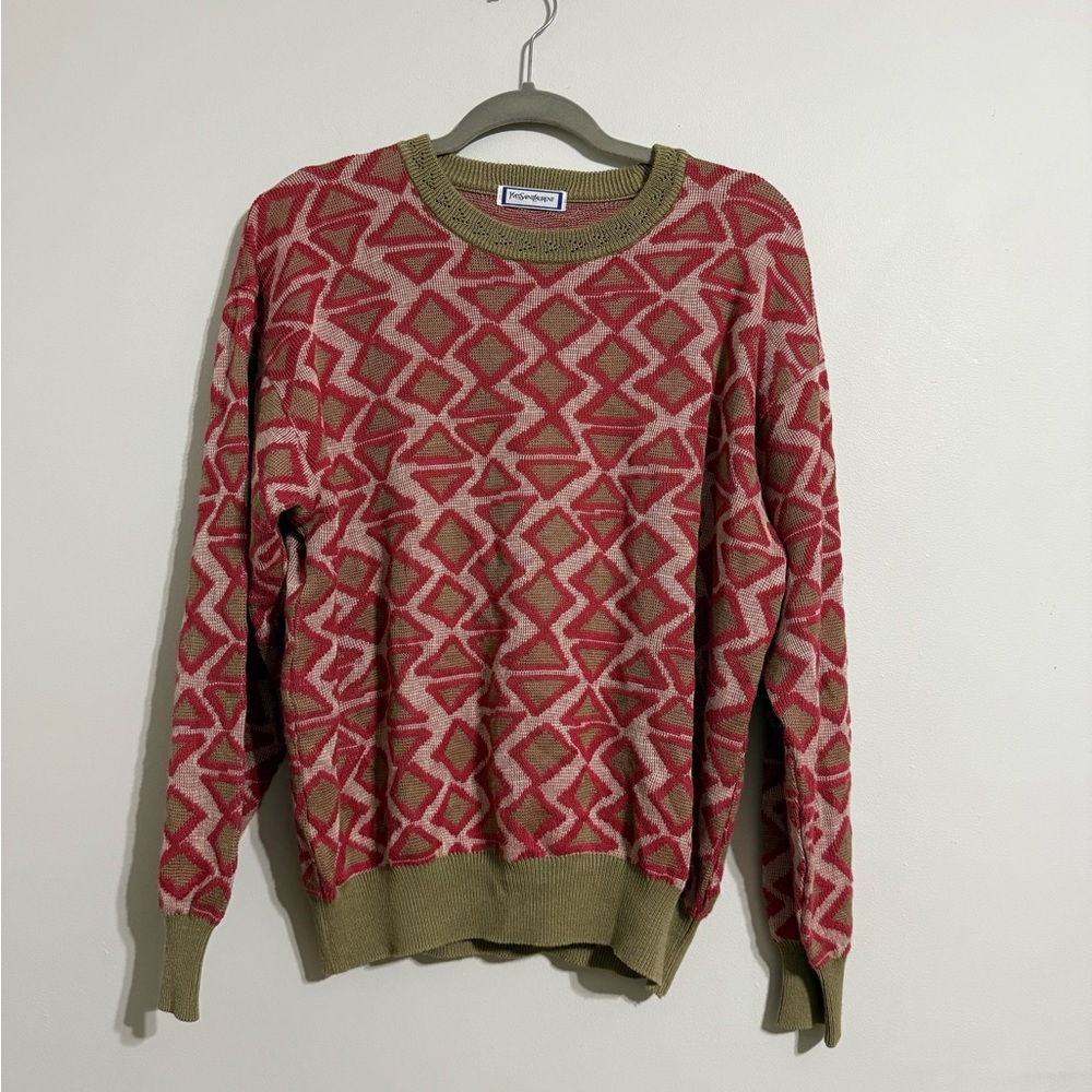 Vintage YVES SAINT LAURENT paris all-over print long sleeve‎ knit sweater size M